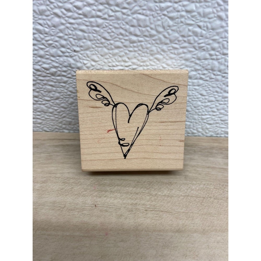 Inkadinkado Heart With Wings Wood mounted Rubber Stamp
